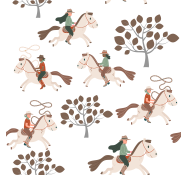 Papel tapiz caballos cabalgando en el bosque - TenVinilo