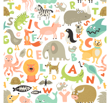 Papel tapiz animales con letras del alfabeto - TenVinilo