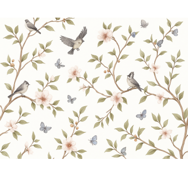 Papel tapiz pájaros floración vintage - TenVinilo