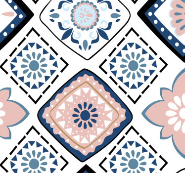 Papel para pared ornamental flores de color rosa y azul claro - TenVinilo