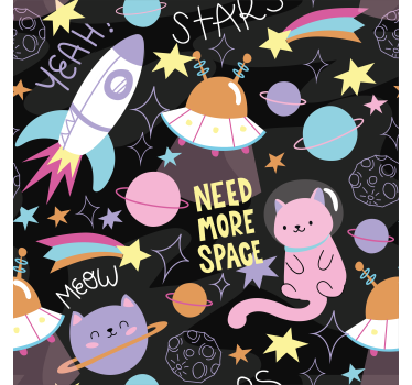 Papel pared infantil gatos en el espacio - TenVinilo