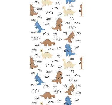 papel pared infantil Felices dinosaurios azules y marrones - TenVinilo