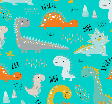 Papel pintado habitación bebe Dinosaurios con texto rugido. - TenVinilo