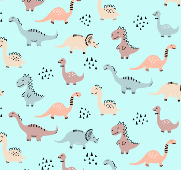 papel pared infantil Fondo azul con dinosaurio amarillo y verde - TenVinilo