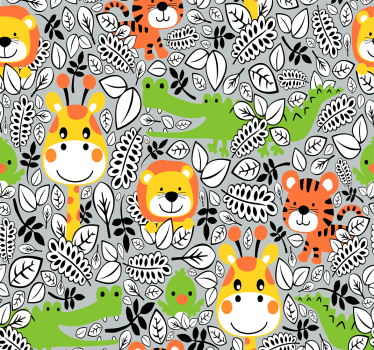 papel pared infantil Amigos de la jungla gris - TenVinilo