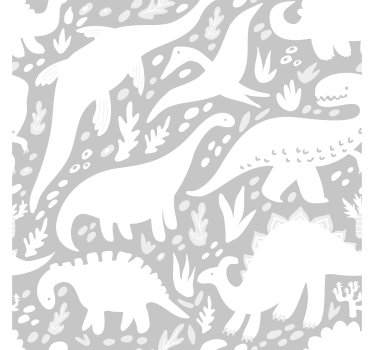 Papel pintado de dinosaurios blanco y gris - TenVinilo
