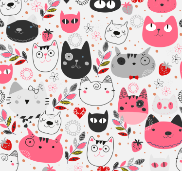 Papel pintado infantil gatos dibujados - TenVinilo