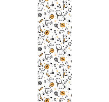 Papel pintado dormitorio Mascotas gatos y perros estilo doodle - TenVinilo