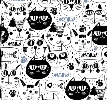 Papel tapiz gatos patrón de gatos estilizados - TenVinilo