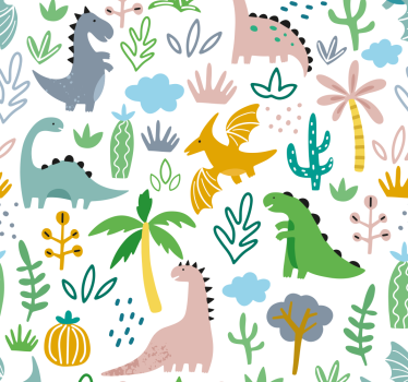 Papel pintado de dinosaurios patrón Jurásico Escandinavo - TenVinilo