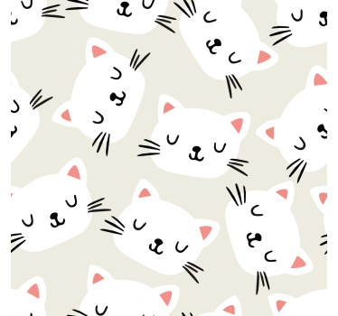Papel habitación infantil dibujo de cara de gato blanco - TenVinilo