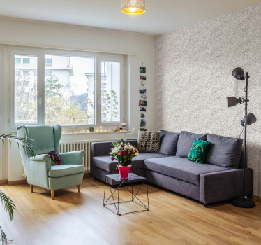 Papel pared gris con estampado de flores - TenVinilo