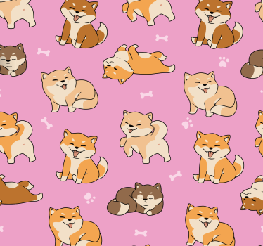 Papel pared infantil Bonito patrón con corgi y fondo rosa - TenVinilo