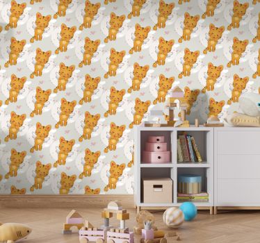 Papel tapiz gatos patrón de gatos angelicales - TenVinilo