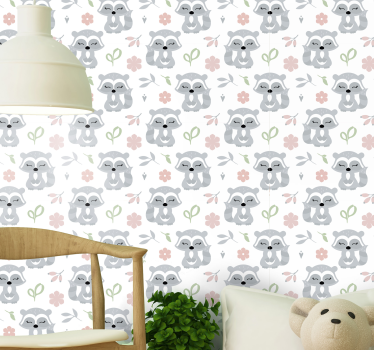 Papel tapiz animales lindos mapaches - TenVinilo