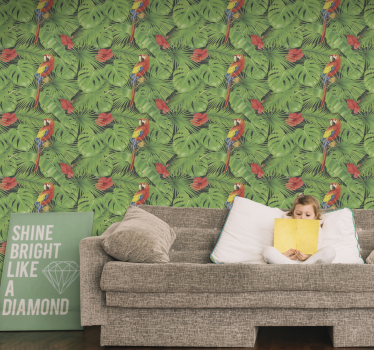 Papel tapiz loros escena de loro tropical - TenVinilo