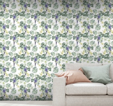 Papel tapiz loros flora de loros tropicales - TenVinilo