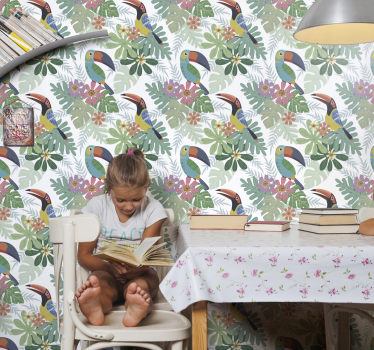 Papel tapiz loros motivo floral de loros - TenVinilo