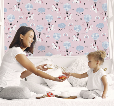 Papel decorativo rosado para niños con unicornios - TenVinilo