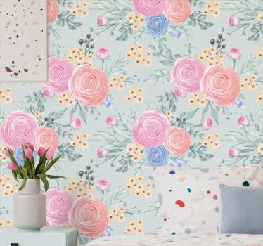 Papel floral Delicadas flores pastel - TenVinilo