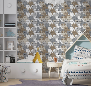 Papel habitación infantil ilustración de gatos - TenVinilo