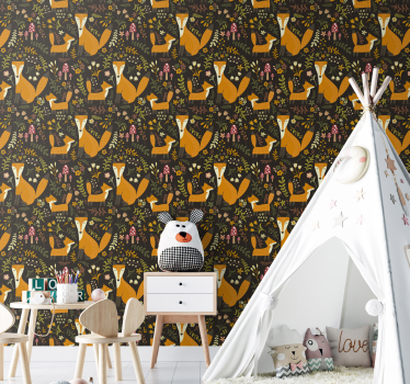 Papel para pared infantil de animales con zorros - TenVinilo