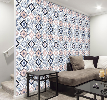 Papel para pared ornamental flores de color rosa y azul claro - TenVinilo