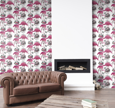 Papel pared animal flamencos vintage - TenVinilo