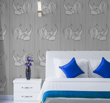 Papel pared animales rinocerontes fondo gris - TenVinilo