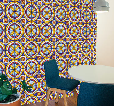 Papel pared azulejos mosaico oriental - TenVinilo