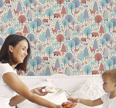 Papel pared infantil con animales y bosque - TenVinilo