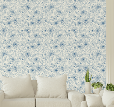 Papel pared de planta hojas azules - TenVinilo