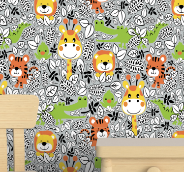 papel pared infantil Amigos de la jungla gris - TenVinilo