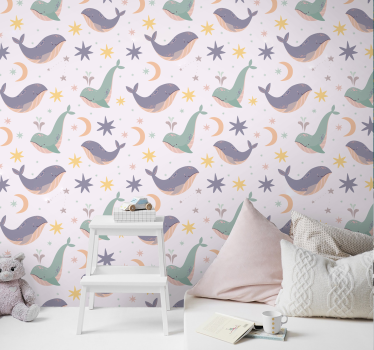Papel pared infantil ballenas azules - TenVinilo