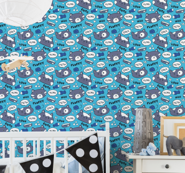 Papel pared infantil caras de gatitos - TenVinilo