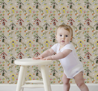 papel pared infantil Casas de aves - TenVinilo