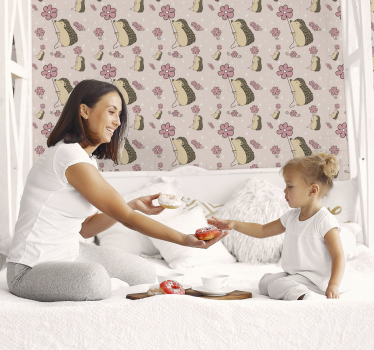 Papel pared infantil erizo feliz con flor - TenVinilo