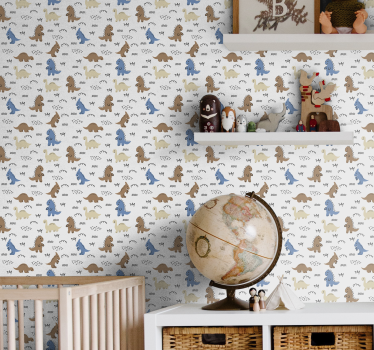 papel pared infantil Felices dinosaurios azules y marrones - TenVinilo