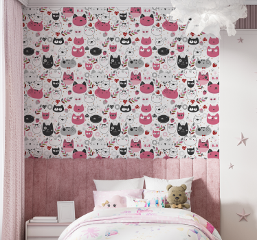 Papel pintado infantil gatos dibujados - TenVinilo