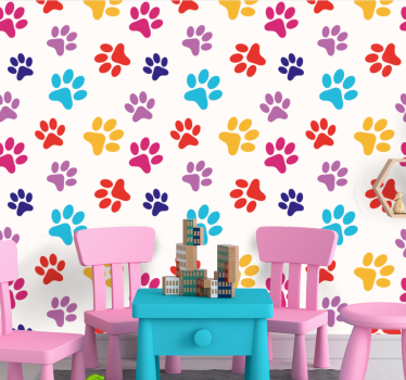Papel pared infantil Impresión colorida de la pata del perro - TenVinilo
