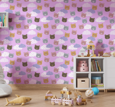 Papel pared infantil osos coloridos y nubes - TenVinilo