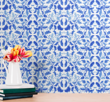 Papel pared ornamental de flores azules - TenVinilo