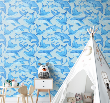 Papel pintado animales Ballenas organizadas - TenVinilo