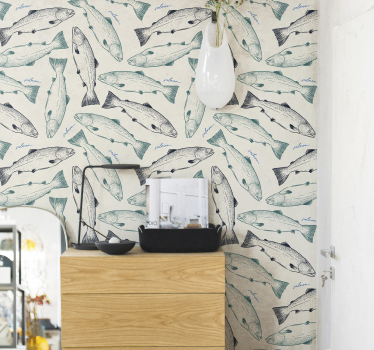 Papel pintado animales conjunto de salmones - TenVinilo