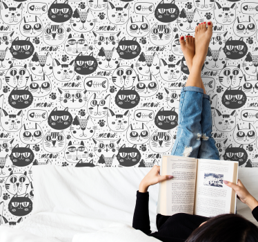 Papel pintado animales Gatos blancos y negros - TenVinilo