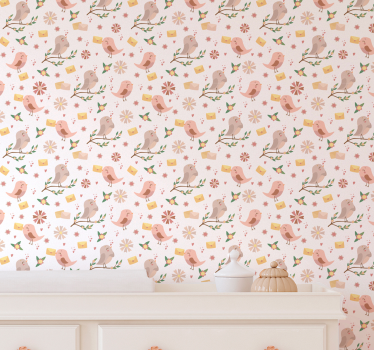 Papel pintado bebé pajaritos en ramas - TenVinilo