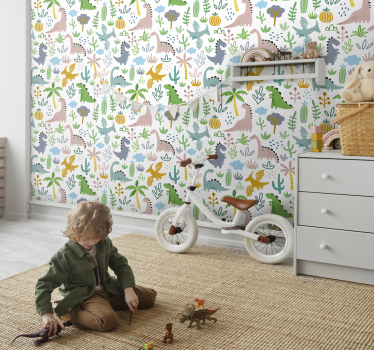 Papel pintado de dinosaurios patrón Jurásico Escandinavo - TenVinilo