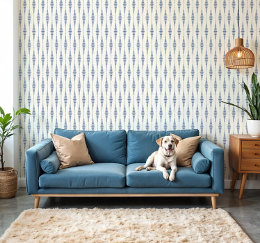 Papel pintado geométrico rabaul ikat azul y beige - TenVinilo