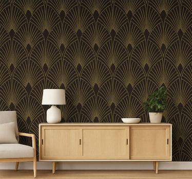 Papel pintado geométrico ventilador deco dorado - TenVinilo