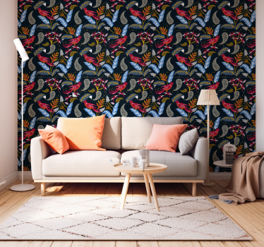 Papel pintado para salón Pájaros decorativos rojos - TenVinilo